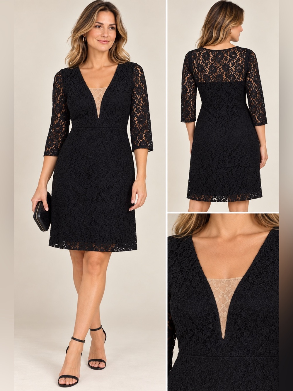 Missbella Black stretchy Lace cocktail Dress Size M (W667)